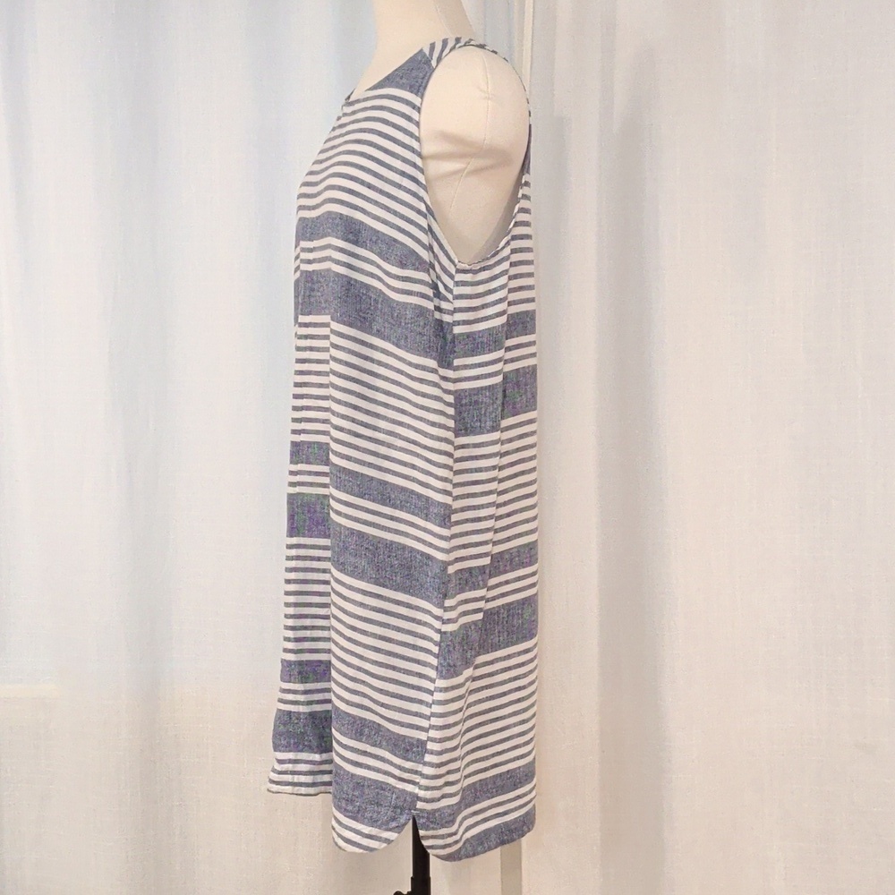 Linen Blue & White Striped Sleeveless Dress - Picture 7 of 10